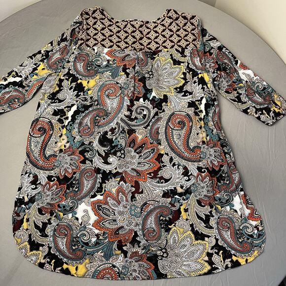 Fig and Flower Blouse Womens 3X Paisley Boho Tunic Henley 3/4 Sleeve Pockets - Picture 4 of 11